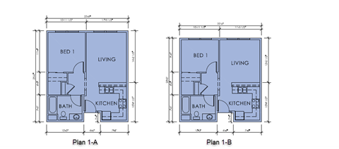 Floor plan for 1 bed, 1 bath, 527 sqft